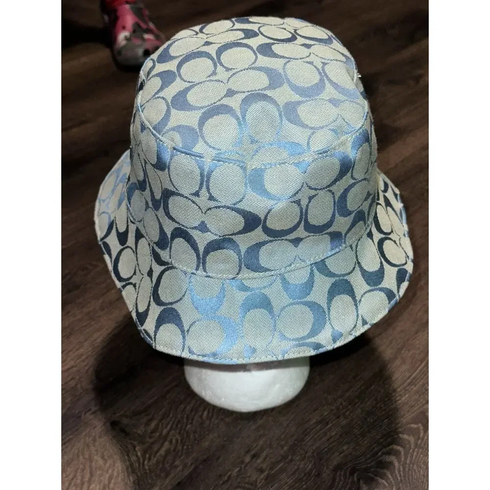 Coach Signature Jacquard Bucket Light Blue Hat Monogram Canvas Sun Hat - Picture 3 of 10